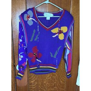 Vtg Womens Sweater Floral Acrylic Wool Boho Diane Freis For Marisa Christina Med